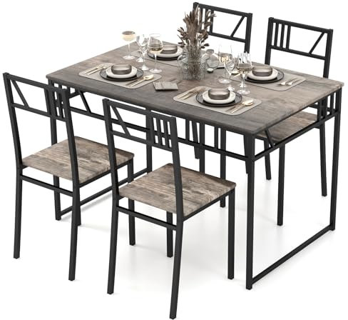 RELAX4LIFE Esstisch Set 5-teilig, Esszimmertisch mit 4 Stühlen, Sitzgruppe mit Metallrahmen, Industriedesign, Essgruppe für Küche Esszimmer