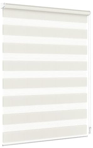Jalousiescout Doppelrollo Klemmfix ohne Bohren & mit Bohren, 62,5x210cm Creme Rollo Fensterrollo lichtdurchlässig & verdunkelnd,Sonnenschutzrollo Zebrarollo für Fenster & Türen