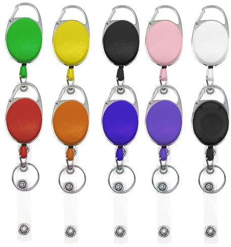 EUPSIIU 10 Pièces Porte-Clés Rétractable, Porte Badge Enrouleur, Mousqueton, Cordon Rétractable Avec Enrouleur de Ceinture, Porte Badge Carte D'Identité, pour Employés, Enseignants