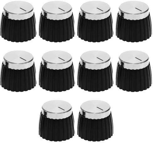 The Lord of the Tools 10PCS Audio Knobs Shaft Pots Knob Amplifier Push On Audio Knob Barrel Audio Knob Compatible with Marshall Amp JCM 800 900 2000 Plexi JMP, Black and Silver