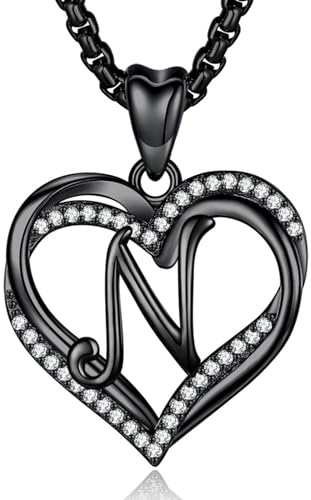 INFUSEU Kette mit Buchstaben, Herz Anhänger Halskette Buchstabe A-Z Alphabet Schmuck Double Heart Initial Ketten Cubic Zirconia CZ für Frauen Romantische Geschenke für Freundin, 20 Zoll Kette