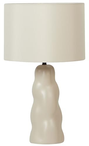 Beliani Tischlampe Keramik Vasenfuß beige Stoffschirm Trommelform mit Schalter Vilar
