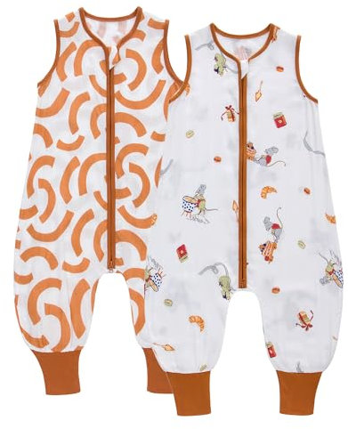 LAT Gigoteuse d'été à Pieds 2pcs Sac de Couchage pour Bébé 0.5 tog Gigoteuse avec Jambes Sans Manches Turbulette Ete pour Garçon Fille, Longeur 65 cm, 3-12 Mois (Souris + Arc)