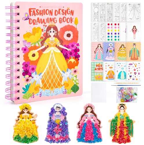 Niboken Handmalerei für Kinder ab 3 Jahre, DIY Prinzessin Dress Up Sticker Buch, Mädchen Bastelset Aufkleber Spielzeug, Creative Puzzle Puncture 3D Poke Art Toy Kunst Malerei