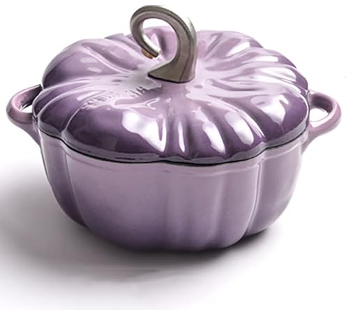 RVUEM KüRbiskokotte, Emaille Topf, Kochtopf In KüRbisform, KüRbis Topf Mit Deckel, Eintopf, Suppentopf, Halloween Thanksgiving Dekortopf, Geschenk,Lila,25cm