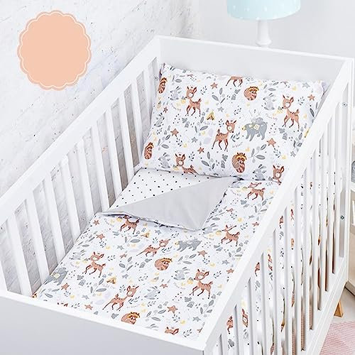 BABYSAFE Baby Safe Bettbezug Kinderbett Neugeborene 135x100 cm Bettbezug Kinderbett 100% Bio-Baumwolle Öko-Tex Zertifiziert Laken Einzelbett Babybettwäsche Set Wald