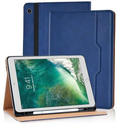 Vkooer Case for iPad 6th/5th Generation 9.7 inch with Pencil Holder - iPad 2018/2017, ipad Air 2/Air 1 PU Leather Folio Cover with Auto Sleep/Wake Multi Angle Stand - Blue
