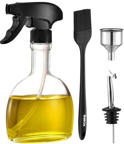 Rekix 260ml Glass Olive Oil Sprayer - Cooking & Air Fryer Oil Mister Set with Brush, Funnel, Pourer