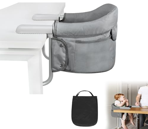 TWOLIIN Tischsitz Babystuhl Sitzerhöhung, Sitzhilfe für Kinder, Tragbarer Hochstuhl Kinder Reisestuhl für zu Hause und Unterwegs, Boostersitz mit Rutschfest Klemmen und Sitztasche, Grau