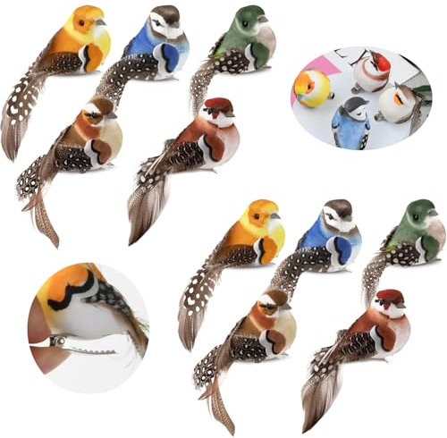NIYATA 10 Stück Künstliche Vögel Deko, Deko Vögel mit Clip,Künstliche Vögel Outdoor,Geeignet für Miniatur-Gartendekoration,Zweigdekoration,Gartendekoration,Hochzeitsdekoration