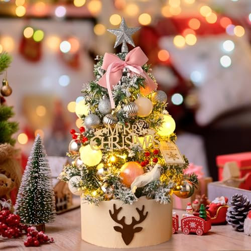 Livofloral Künstlicher Weihnachtsbaum 60 cm, Kleiner Weihnachtsbaum mit Beleuchtung für Innen Weihnachten Deko, Mini Tisch-Weihnachtsbaum Christmas Tree Weihnachtsdekor Tischplatte Tannenbaum, Weiß