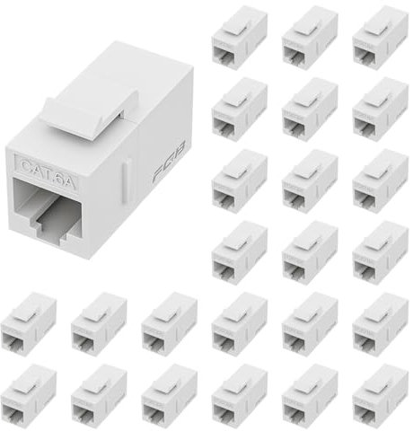 FGB 10 Gbps CAT6A RJ45 Keystone Coupler 25-Pack, Ethernet Keystone Jack, Ethernet Coupler Female to Female UTP for Cat6a/Cat6/Cat5e/Cat5, White