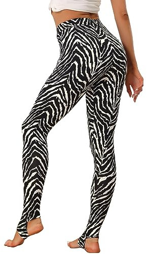 Allegra K Damen-Leggings, gestreift, hohe Taille, elastischer Bund, Party, Yoga, Steigbügelhose, Schwarz-Zebra, XX-Large