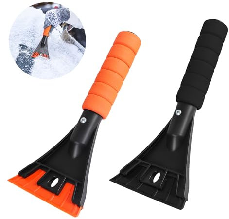 Qoosea 2 Piezas Rascadores de Hielo para Coche, Pala de Nieve Parabrisas de Coche y Ventanas, Rasqueta Quita-Hielo con Mango Suave Antideslizante, Raspador para Los Coches y Camionetas Pequenas