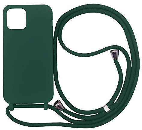 PuYu Zhe Compatible With iPhone 14 Plus Case,Soft Matte Silicone TPU Crossbody Cover with Adjustable Neck Cord Lanyard Strap,Slim Stylish Shockproof Lanyard Case-Dark Green