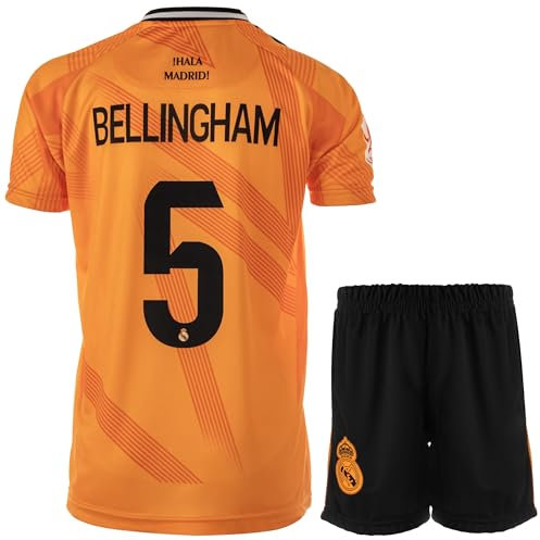 Hawkara R. Madrid Bellingham #5 Orange Away Children's Jersey with Short, Football Gift Set, Youth Sizes
