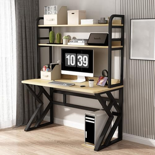 Large Computer Desk with Storage Shelves Home Office Study Writing Table for PC Laptop Gaming Wooden Desk with Organization Solution Modern Workstation for Home Office or Gaming Setup
