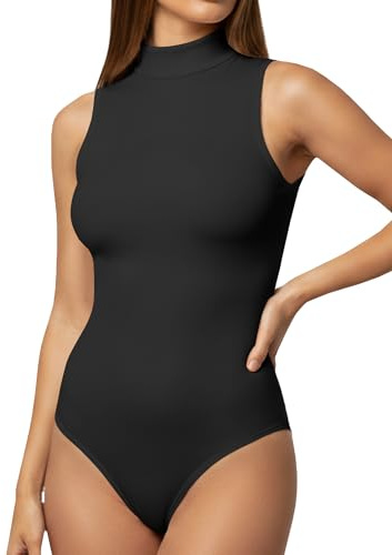 YOGINGO Mock Turtleneck Bodysuit for Women Sleeveless High Neck Thong Leotard Soft Stretch Going Out Tank Top Slim Fit Trendy Fashion Outfits 2026