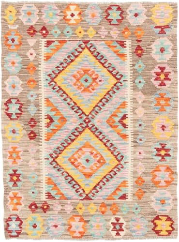 Nain Trading Kelim Afghan 86x113 Handgewebt Orientteppich Teppich Wolle
