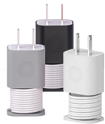 3pcs 2 in 1 Silicone Charger Protector with Cord Wrap, Silicone Power Adapter Case for iPhone, Snapback Charger Winder Compatible with 18W/20W Charger, 1.65 x 1.1 inches (Charger not Included)