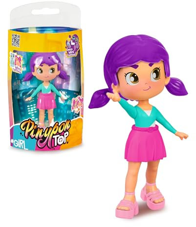 Pinypon TOP Girls Purple, Chica TOP Violeta con Outfit de Street Style, Figura de 11 cm Articulada de Brazos y Piernas, Doble Cara y Ropa y Zapatos Intercambiables, +4 años, Famosa (PNN00400)