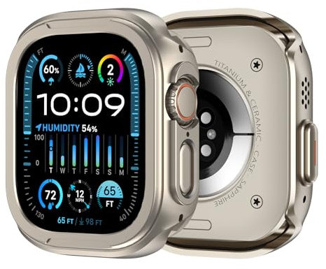 ZZDZZ 2 en 1 Actualizar Metál Funda Compatible con Apple Watch Ultra 2/Ultra 49mm con Contraportada, Escabroso Parachoques Protector Carcasa para iWatch (Titanio)