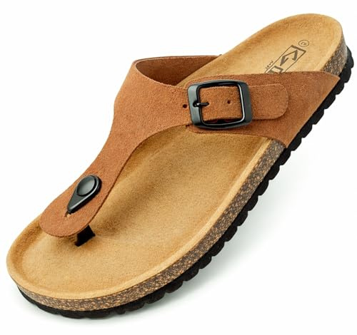 GONKOS®, Sandalias Piel Corcho Natural, Hebilla ajustables, Separador dedo, Sandalias piel Hombre Sandalia Piel Mujer de Calidad Hechas en España, Muscade Talla 42