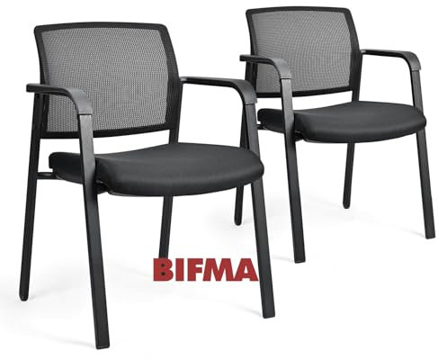BASETBL Besucherstuhl, Konferenzstuhl für alle Fälle, Bürostühle mit festen Armlehnen, BIFMA-zertifizierter Stuhl, Stapelstühle, 2er-Pack, Schwarz