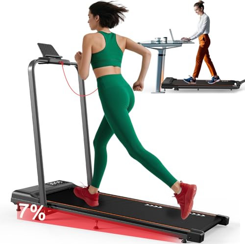 Orisyn Tapis roulant per casa fino a 12 km/h, 2 in 1 Walking Pad con corrimano, inclinazione del 7% e telecomando, tapis roulant compatto, ammortizzante e silenzioso