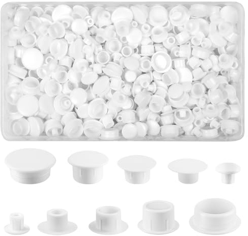 Plastic Hole Plug Set, 5 Sizes 5/6/8/10/12mm Round Cover Caps, 400 Pack | Push-in Button Style for Shelf Repairs and Tidy Finishing on Cabinets, Furniture and Machines, Suitable for Home Use