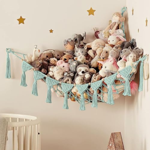 JanYoo Spielzeug Aufbewahrungs Kuscheltier,142x106x106cm Aufbewahrung Netz Kinderzimmer Hängend Spielzeug Organizer Stofftier Hängematte für Kuscheltiere Teddy Eckspielzeug Netz für Schlafzimmer Grün