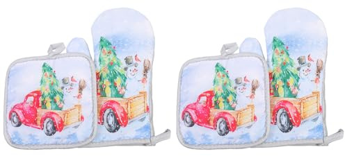 KICHOUSE 2 Sets Festival Table Pad Cute Oven Mitts Cooking Gloves Food Oven Mitts Xmas Kitchen Christmas Winter
