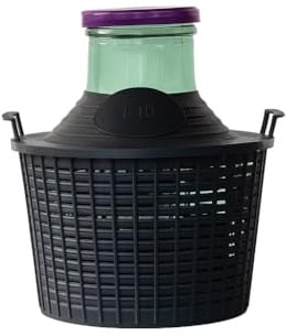Flaschenland - Glasballon 10 Liter Weithals, Gärballon mit Kunststoffkorb, Ballonflasche mit breiter Öffnung, Weinballon | Ideal zur Weinherstellung, Ansetzen von Schnaps, Likör oder Kombucha