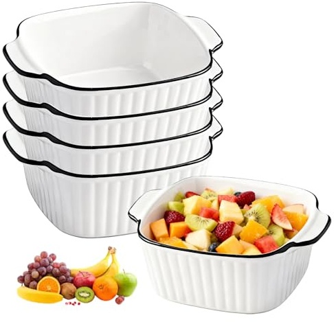PORFOYO Lot de 4 petits moules en céramique 14,5 x 11,5 x 5,5 cm, carrés à pâtisserie, moules rectangulaires, pour lasagnes, gratins, pâtes, desserts, plus - Blanc