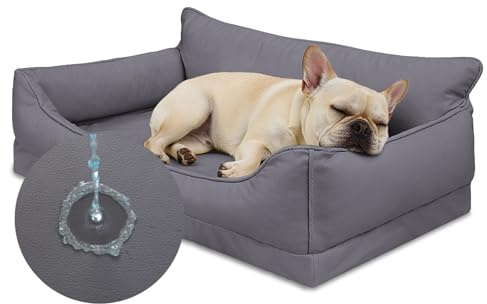Favodormir Orthopädisches Hundebett,Wasserdicht Kunstleder Hundesofa-73x45 cm für Kleiner Hunde,Hundekorb mit Eierkisten-Schaum,Abnehmbarer Waschbar Hundekissen,rutschfeste Hundebetten,Grau