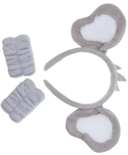 ZUNOXAZ Koala Ohren Haarreif Satz aus Plüsch Cartoon Waldparty Kopfbedeckung mit Armband Cosplay Tierkostüm Stirnband für Halloween und Dschungel Feiern