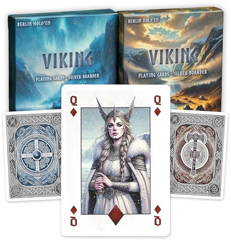 Berlin Hold'Em Viking Spielkarten - Pokerkarten Doppelpack, Silberschnitt | Pokerkarten für Rommé & Canasta: 112 Karten, zwei Rückseiten, deutsches Black-Core-Papier, Leinenfinish und Silberschnitt