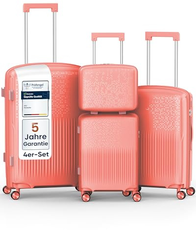 4FLY Leichter Hartschalen-Reisekoffer Set 4-teilig (S/M/L/XL) – Koffer Set mit TSA-Schloss, 4 Spinner-Doppelrollen & Aluminium-Teleskopgriff, Set mit Beauty Case, Handgepäck & Aufgabegepäck