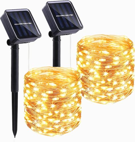 HELANYE Guirnalda LED Solar Exterior 2Pack 22M | Luces Solares con Alambre de Cobre, 8 Modos Cadena Lámparas,Impermeable IP65 para Jardín,Fiesta,Boda Decoración