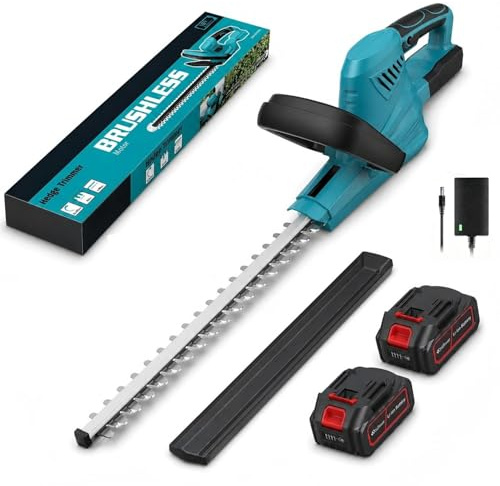 Akku Heckenschere 21V mit 2X 3,0Ah Akku, 1000W Bürstenloser Motor, 51 cm Klinge, Schnittstärke 15 mm, Kabellose Heckenschere für Hecken, Sträucher und Büsche (6,0 Ah)