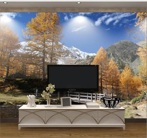 Schön Herbst Wald Schneebedeckte Berge Landschaft 3D Tapeten Tapete Luxus Home Esszimmer Fototapete Effekt Wohnzimmer Schlafzimmer Kinderzimmer-300cm×210cm