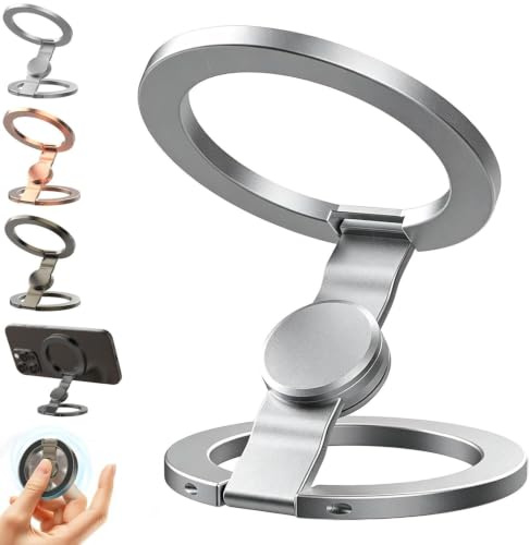 Double-Sided Magnetic Fidget Spinner Stand, 360° Drehung Magnetischer Handy-Ständer, Faltbarer Magnetischer Handyhalter, Magnetischer Telefonständer Mit Fidget Spinner für Schreibtisch, Auto (Silber)