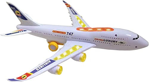Top Race Avion Jouet avec Sons et Lumières | Boeing 747 Miniature | Roule et évite Les Obstacles | Enfants à partir de 3 Ans | Modèle TR-747