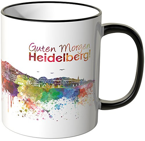 WANDKINGS® Tasse, Schriftzug Guten Morgen Heidelberg! mit Skyline - SCHWARZ