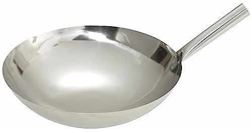 Winco Stainless Steel Wok with Riveted Joint Handle, 16-Inch