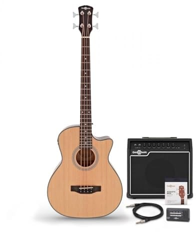 Electro Acoustic Bass Guitar Natural, 35W Bass Amp & Accessory Pack