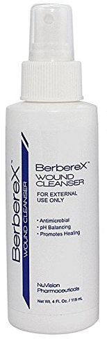 BerbereX Antimicrobial Wound Cleanser for Cuts, Scrapes, Burns, Incisions, Piercing Aftercare, Wounds, Wound Care, First Aid Antiseptic Antibacterial Spray, Pressure Sore, Diabetic Ulcer - 4oz