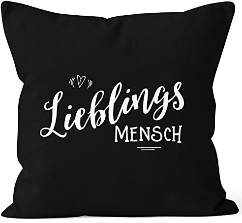 MoonWorks Kissenbezug Lieblingsmensch Geschenk Freundschaft Partner Freundin Kissen-Hülle Kopfkissen Deko-Kissen 40x40 Baumwolle schwarz 40cm x 40cm