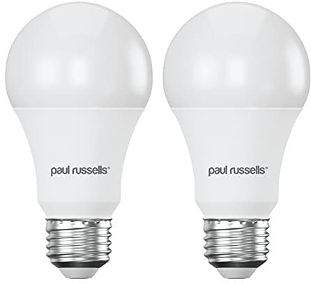 paul russells E27 Edison Screw LED Light, 13W = 100W Equivalent Bulbs, 1521 Lumens, 4000K Standard ES A60 LED GLS, Natural Large Energy Saving Non-Dimmable Lightbulbs, Cool White Frosted, 2 Pack
