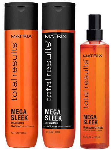 Matrix Total Results Mega Sleek Shampoo, Conditioner, Blow Dry Iron Smoother Pack